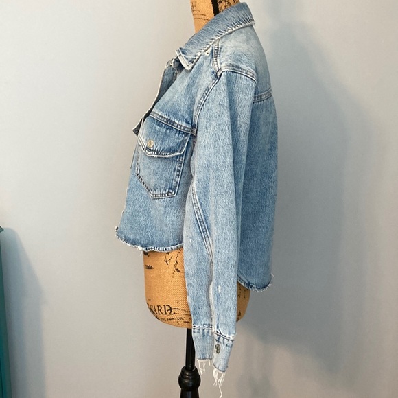 Zara Light Blue Jean Denim Cropped Jacket EUC Women Size XS - Picture 3 of 11